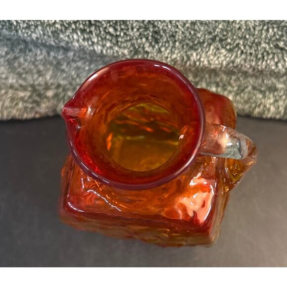 Vintage Pilgrim Glass Plymouth Amberina Square Pitcher Clear Applied Handled - Picture 8 of 10